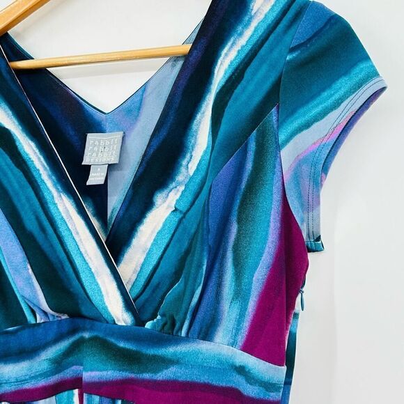 Rabbit Rabbit Rabbit Designs Bold Watercolor Striped Dress Size 8 V-Neck Stretch - Picture 6 of 11